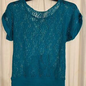 No Boundaries Teal Lace Short Sleeve Top